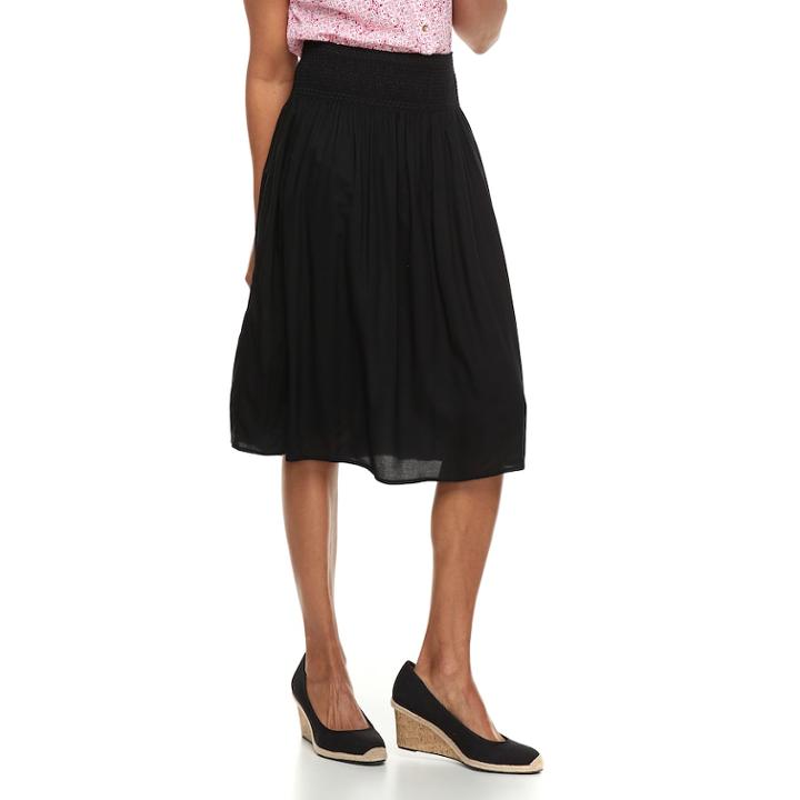 Petite Croft & Barrow&reg; Smocked Challis Skirt, Women's, Size: M Petite, Black