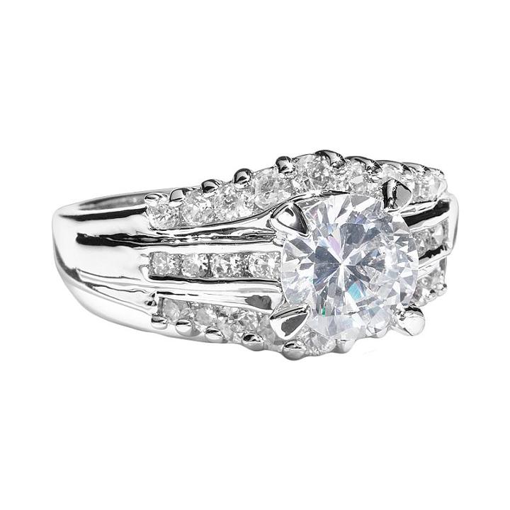 Silver Tone Simulated Crystal Multirow Ring, Women's, Size: 7, White