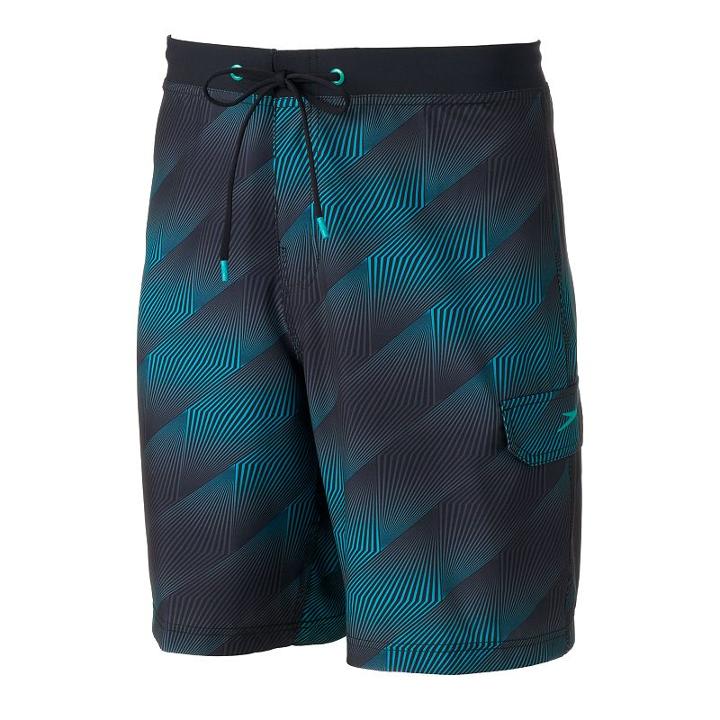 Men's Speedo Crosswise Geometric 4-way Stretch Board Shorts, Size: 38, Med Green