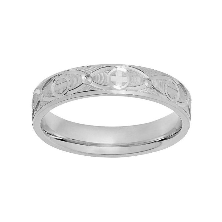 Sterling Silver Textured Cross Wedding Ring, Men's, Size: 7.50, Grey