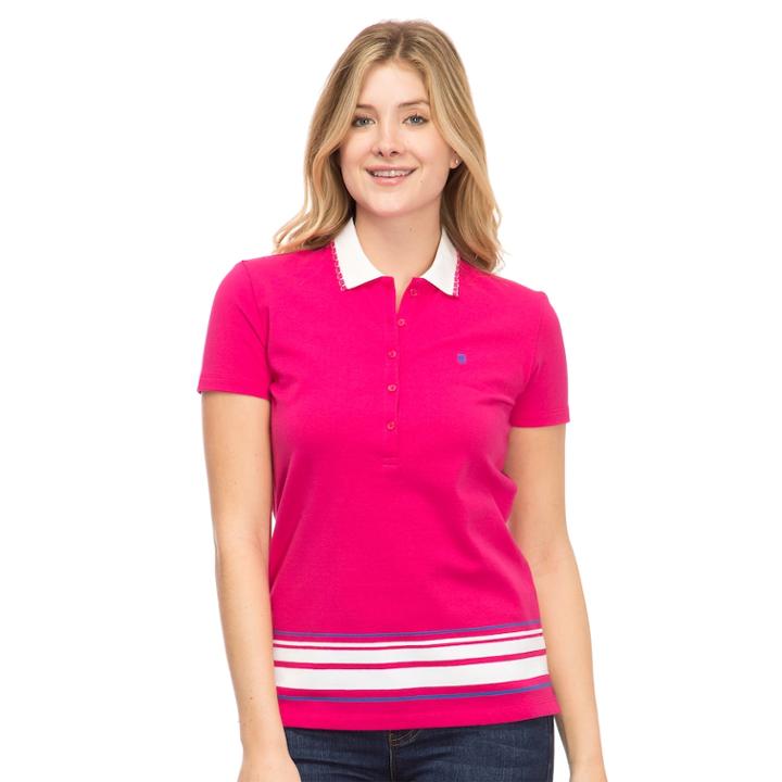 Women's Izod Slim Fit Striped Hem Polo, Size: Large, Pink