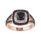 Black & White Diamond Tiered Halo Engagement Ring In 14k Rose Gold (2 Carat T.w.), Women's, Size: 9