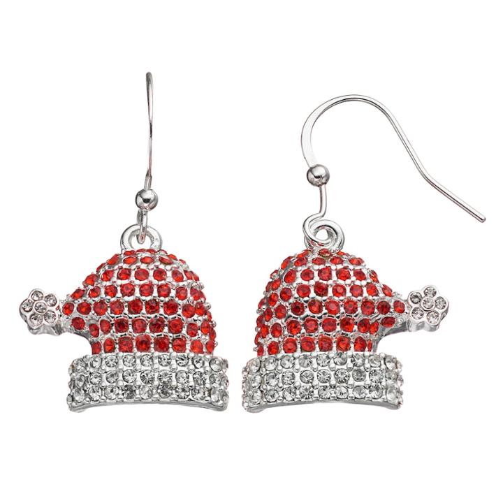 Christmas Santa Hat Pave Drop Earrings, Women's, Multicolor