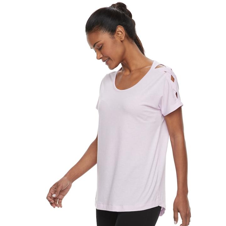 Women's Tek Gear&reg; Lattice Shoulder Short Sleeve Tee, Size: Medium, Lt Purple