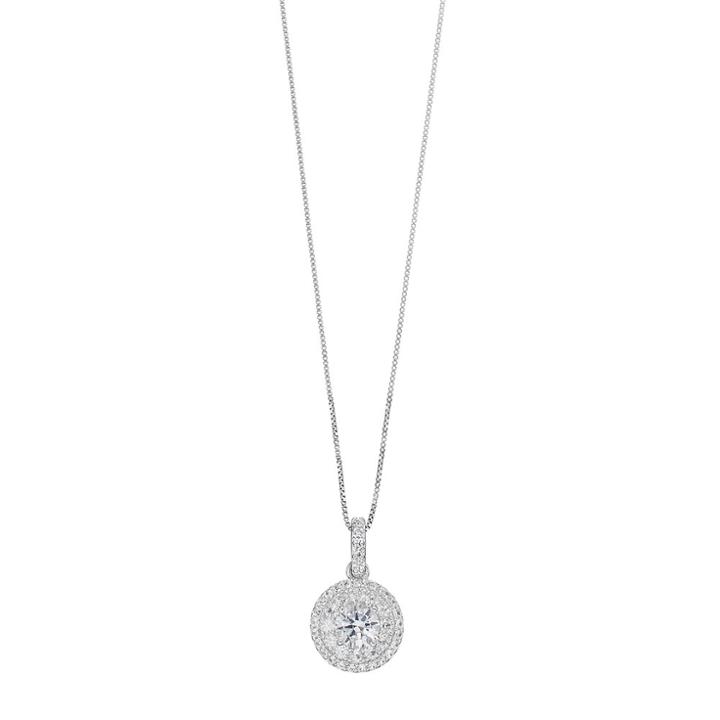 Sterling Silver Lab-created White Sapphire & Diamond Accent Halo Pendant, Women's, Size: 18