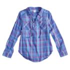Girls 7-16 & Plus Size Mudd&reg; Lace-up Popover Chambray Shirt, Size: 18 1/2, Med Blue