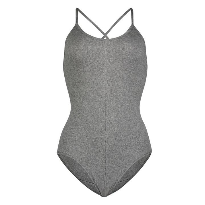 Juniors' Lemon & Bloom Ribbed Low Back Bodysuit, Teens, Size: Medium, Med Grey