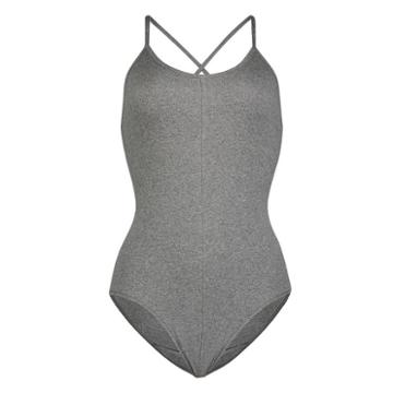 Juniors' Lemon & Bloom Ribbed Low Back Bodysuit, Teens, Size: Medium, Med Grey
