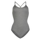 Juniors' Lemon & Bloom Ribbed Low Back Bodysuit, Teens, Size: Medium, Med Grey