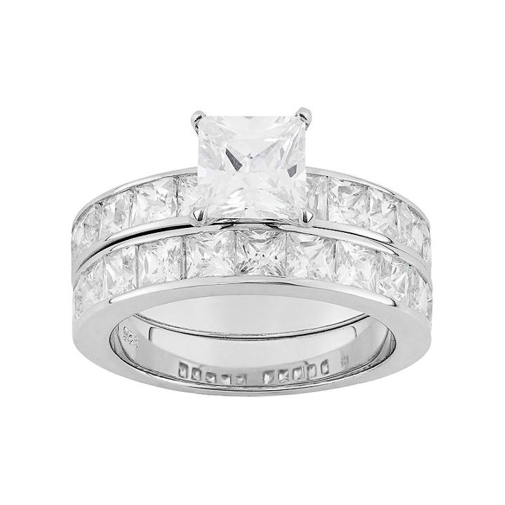Sterling Silver Lab-created White Sapphire Engagement Ring Set, Women's, Size: 7