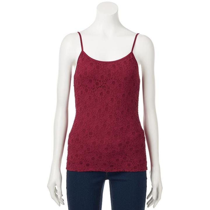 Juniors' Candie's&reg; Scoopneck Lace Cami, Teens, Size: Medium, Red