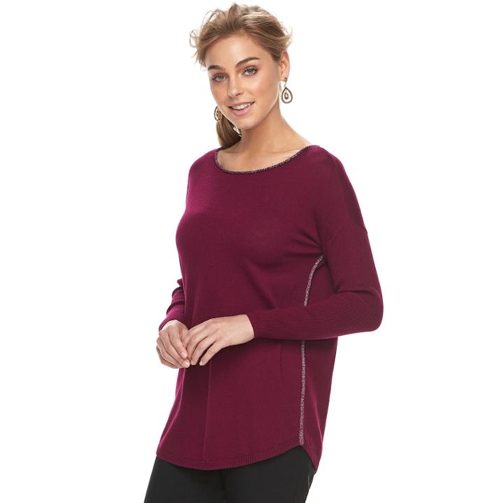 Women's Apt. 9® Sparkle Boatneck Sweater, Size: Large, Dark Red