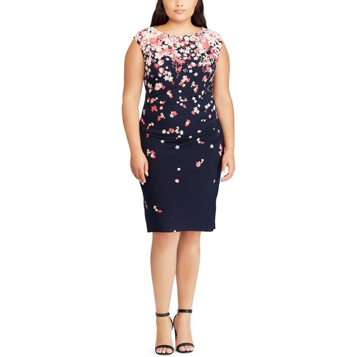 Plus Size Chaps Floral Sheath Dress, Women's, Size: 22 W, Blue (navy)