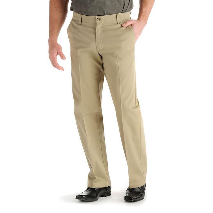 Men's Lee Custom Fit Straight-fit Flat-front Pants, Size: 36x34, Beig/green (beig/khaki)