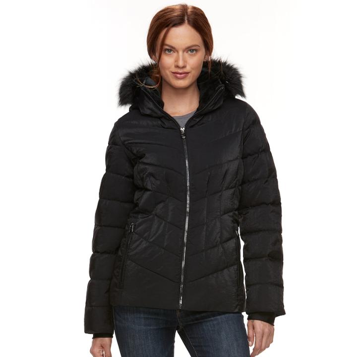 Women's Zeroxposur Shimmer Faux-fur Quilted Jacket, Size: Large, Black