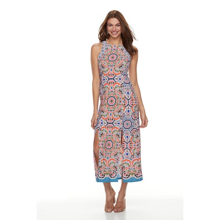 Petite Suite 7 Front Slit Maxi Dress, Women's, Size: 10 Petite, Orange Multi