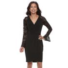 Petite Suite 7 Lace Sleeve Faux-wrap Evening Dress, Women's, Size: 6 Petite, Black
