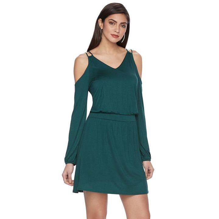 Women's Jennifer Lopez Cold-shoulder Shift Dress, Size: Xl, Dark Green