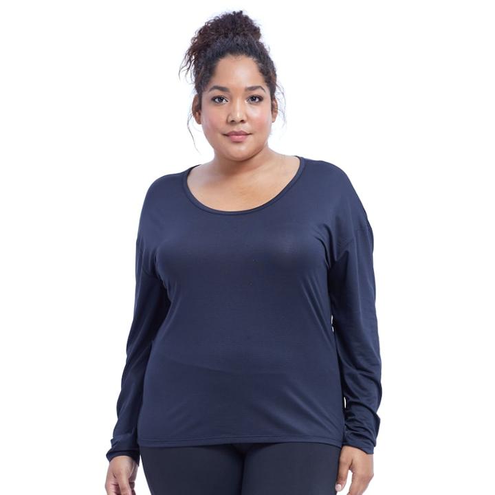 Plus Size Marika Shift Open Back Long Sleeve Top, Women's, Size: 1xl, Black