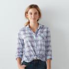 Women's Sonoma Goods For Life&trade; Plaid Tie-front Shirt, Size: Large, Lt Purple