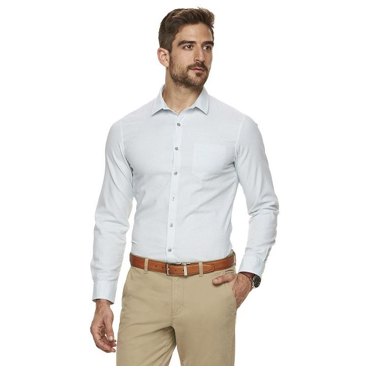 Men's Marc Anthony Extra-slim Textured Patterned Button-down Shirt, Size: Xxl, Med Blue