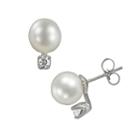 18k White Gold 1/5-ct. T.w. Diamond And Aaa Akoya Cultured Pearl Stud Earrings, Women's