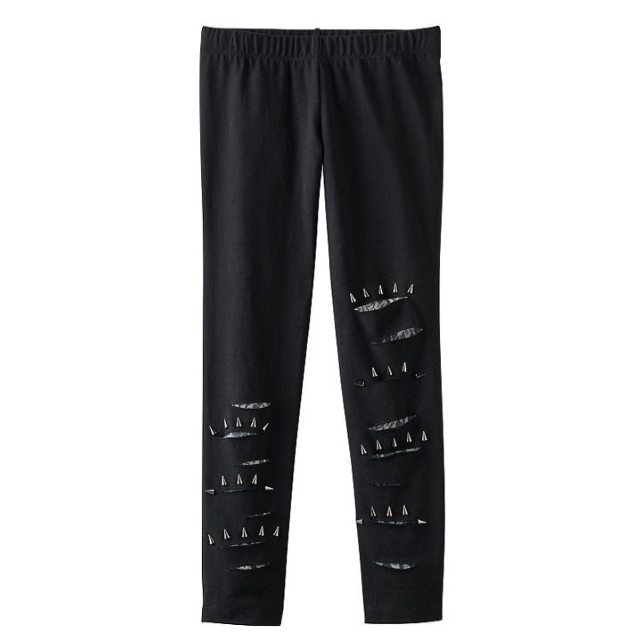 Disney D-signed Pirates Of The Caribbean: Dead Men Tell No Tales Girls 7-16 Slashed Heatseal Leggings, Size: Small, Black