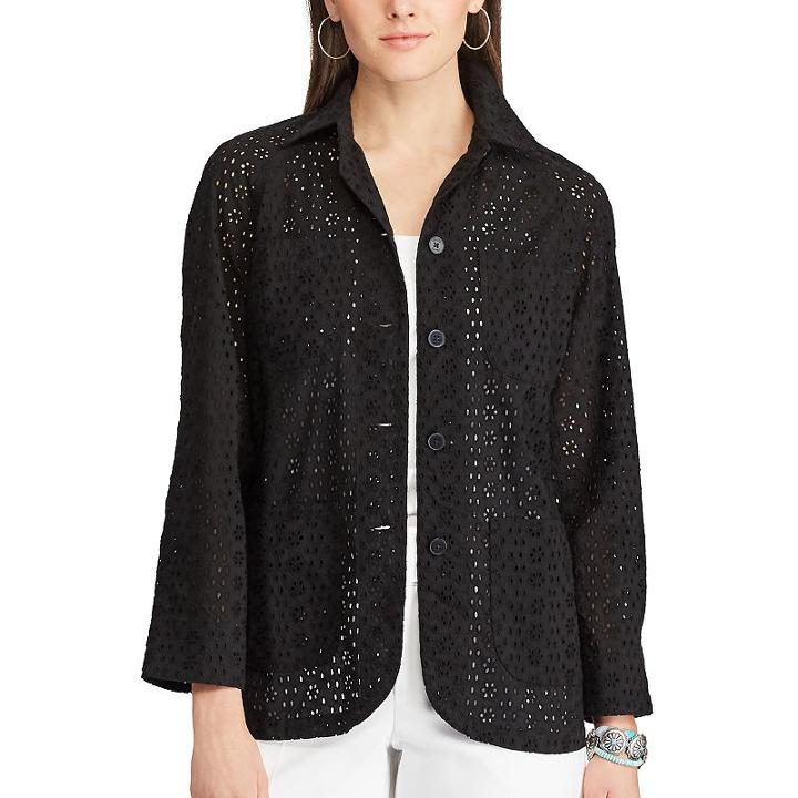 Women's Chaps Eyelet Lace Shirt Jacket, Size: Large, Black