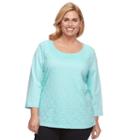 Plus Size Napa Valley Lace-front Scoopneck Tee, Women's, Size: 1xl, Light Blue