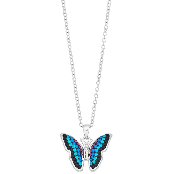 Silver Plated Crystal Butterfly Pendant Necklace, Women's, Size: 18, Multicolor