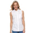 Women's Croft & Barrow&reg; Print Sleevless Button-front Shirt, Size: Xl, White