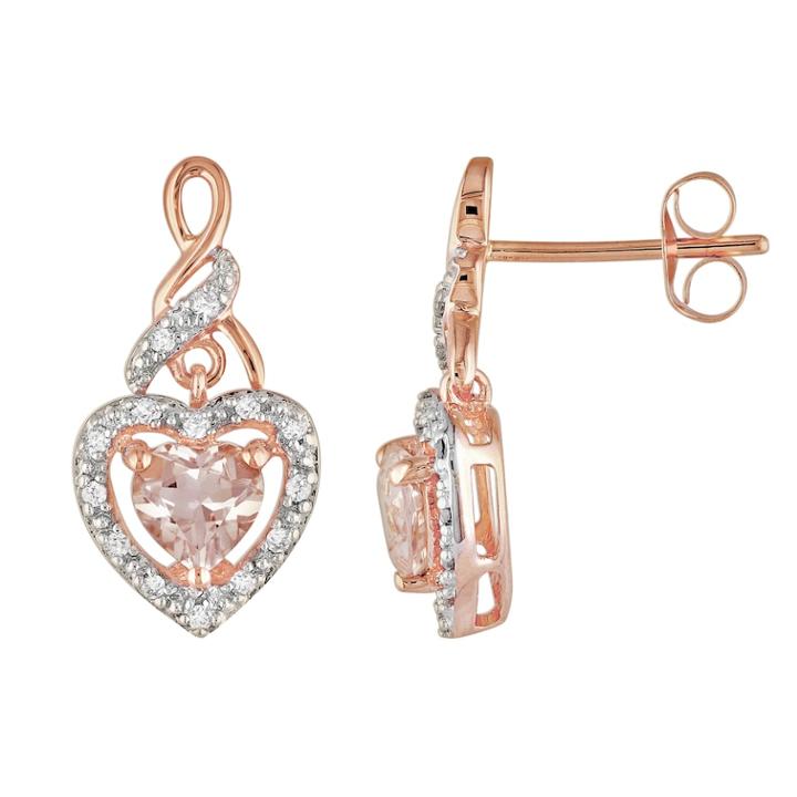 Stella Grace 10k Rose Gold 1/8-ct. T.w. Diamond And Morganite Heart Drop Earrings, Women's, Pink