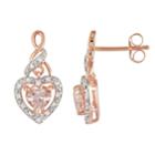 Stella Grace 10k Rose Gold 1/8-ct. T.w. Diamond And Morganite Heart Drop Earrings, Women's, Pink