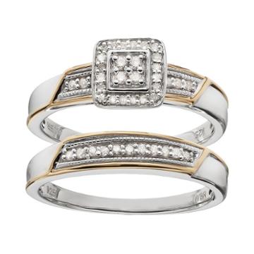 Always Yours Two Tone Sterling Silver 1/5 Carat T.w. Diamond Square Halo Engagement Ring Set, Women's, Size: 6, White