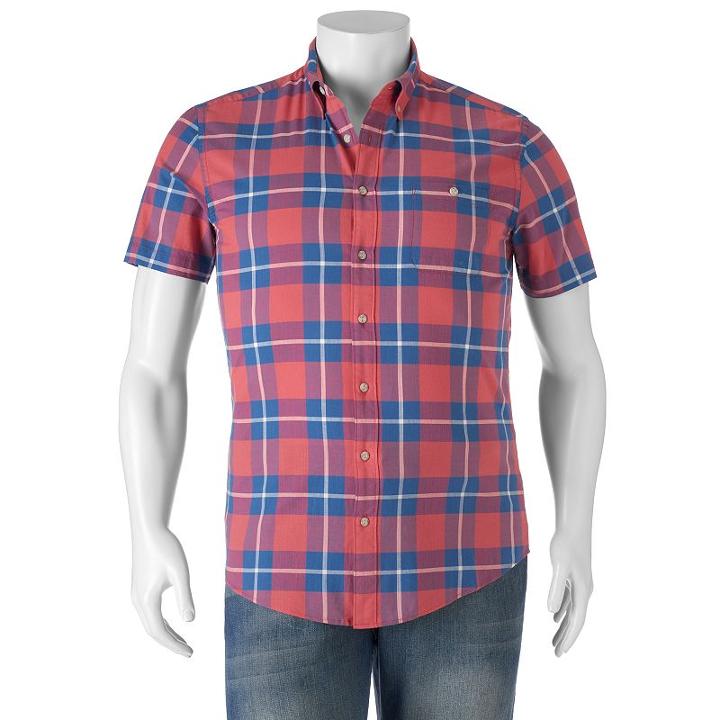 Big & Tall Sonoma Goods For Life&trade; Flexwear Modern-fit Plaid Button-down Shirt, Men's, Size: 2xb, Med Red