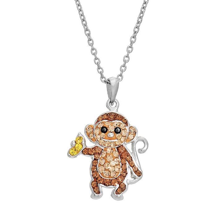 Silver Luxuries Crystal Monkey Pendant Necklace, Women's, Brown