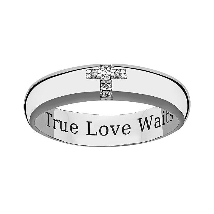 Sweet Sentiments Sterling Silver Diamond Accent Cross Purity Ring, Women's, Size: 5, Grey