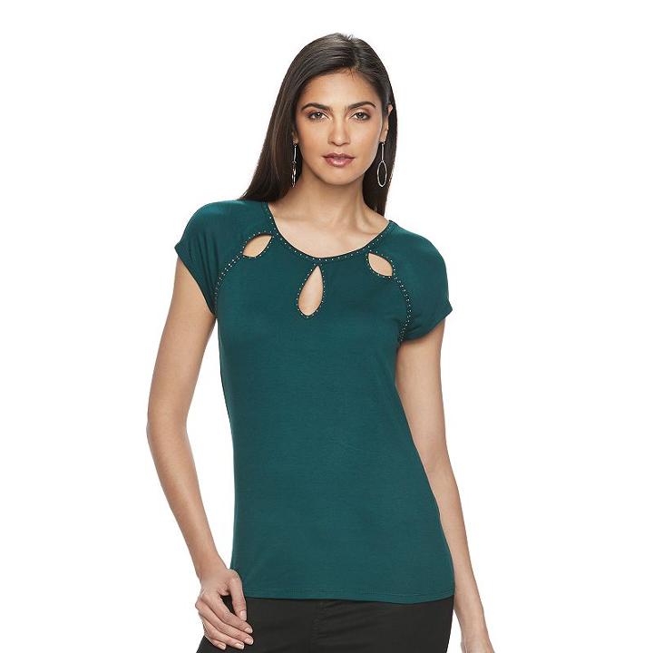 Women's Jennifer Lopez Embellished Cutout Tee, Size: Small, Dark Green