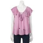 Juniors' Rewind Ruffle Lace-up Top, Teens, Size: Small, Med Pink