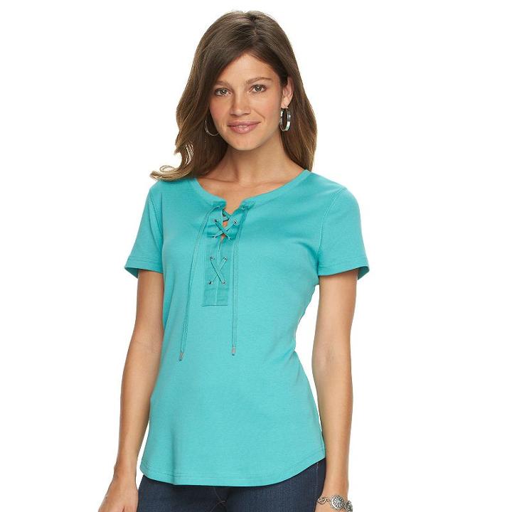 Women's Chaps Lace-up Tee, Size: Xs, Blue