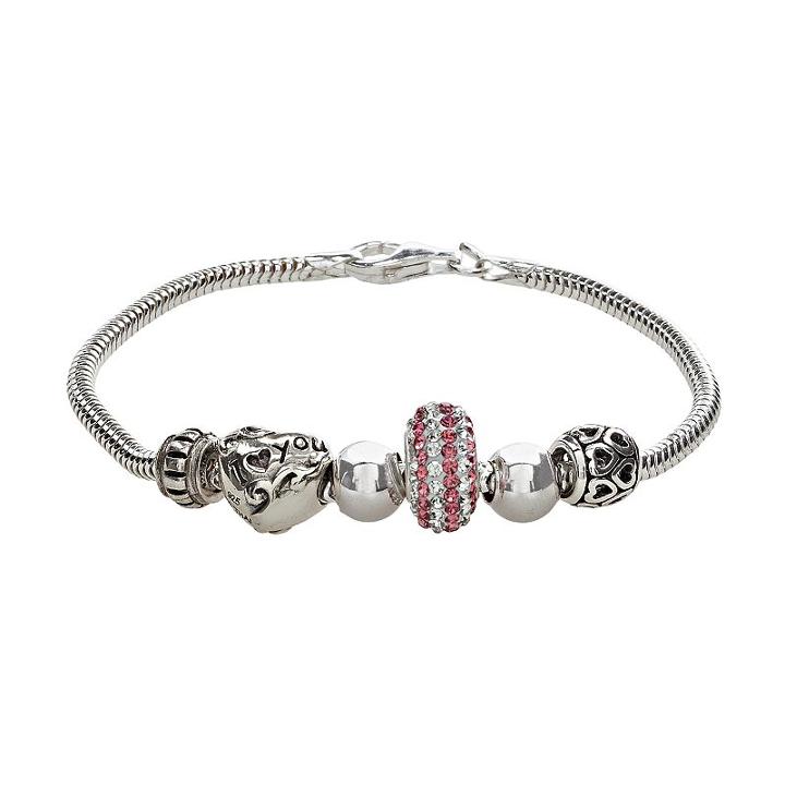 Individuality Beads Crystal Sterling Silver Snake Chain Bracelet & I Love You Heart Bead Set, Women's, Size: 7.5, Multicolor