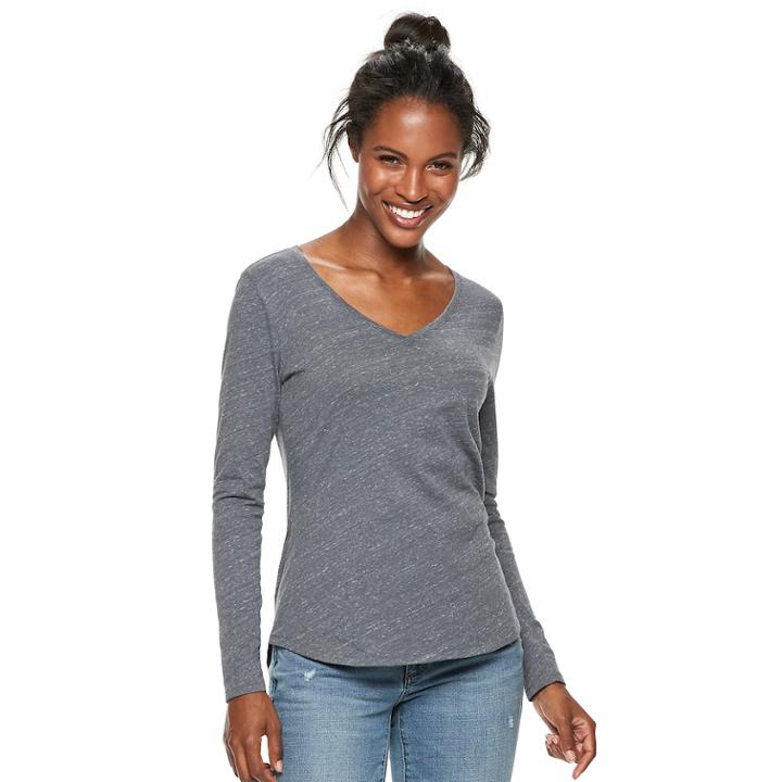 Petite Sonoma Goods For Life&trade; Essential V-neck Tee, Women's, Size: Xs Petite, Dark Grey