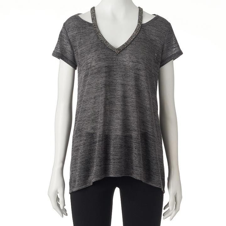 Women's Juicy Couture Embellished Cutout Tee, Size: Medium, Med Grey