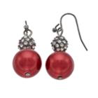 Red Simulated Pearl Fireball Nickel Free Drop Earrings, Women's