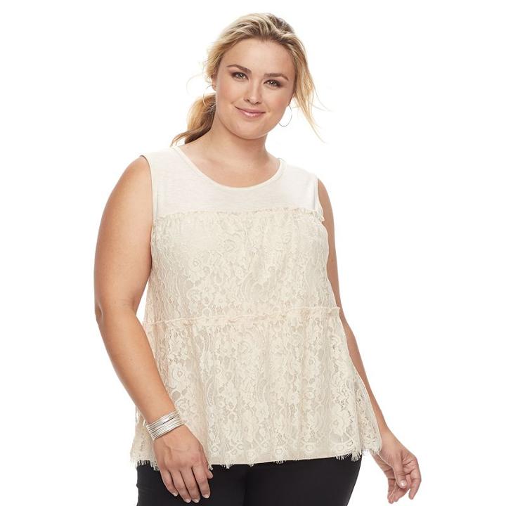 Plus Size Design 365 Tiered Lace Tank, Women's, Size: 2xl, Ovrfl Oth