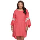 Juniors' Plus Size Wrapper Lace Bell Sleeve Shift Dress, Teens, Size: 1xl, Lt Orange