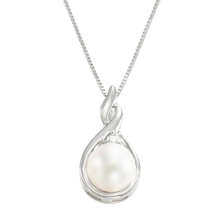 14k White Gold Cultured Pearl And Diamond Accent Teardrop Pendant, Women's