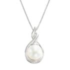 14k White Gold Cultured Pearl And Diamond Accent Teardrop Pendant, Women's
