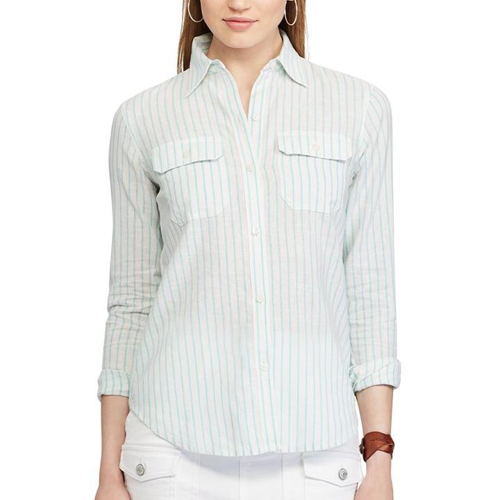 Women's Chaps Plaid Twill Button-down Shirt, Size: Medium, White