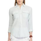 Women's Chaps Plaid Twill Button-down Shirt, Size: Medium, White